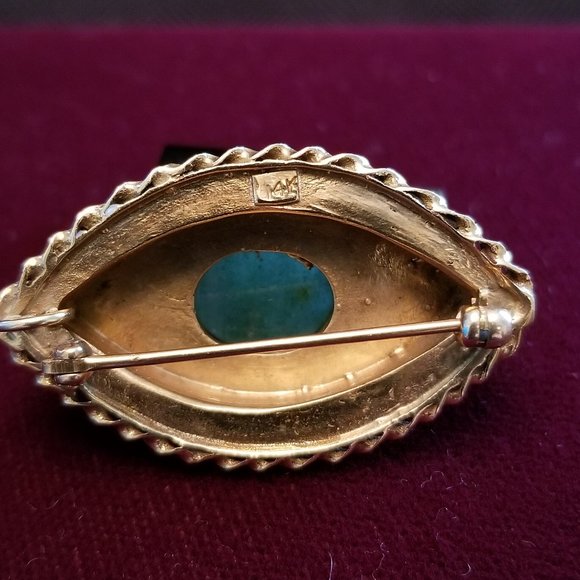 Vintage 14K Jade & Seed Pearl Brooch - Picture 2 of 5